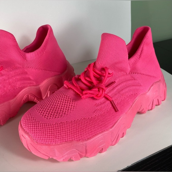 Women’s Pink Fashionable Lace Up Platform Sneakers size 10 - Picture 5 of 10